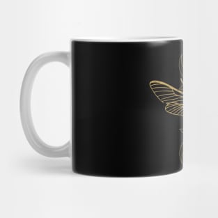 Golden Moth with Crescent Moons and Geometric Patterns Mug